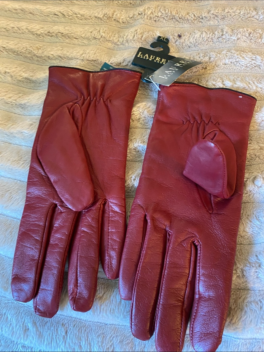 Lauren Ralph Lauren Burgundy Leather Gloves - Picture 4 of 5